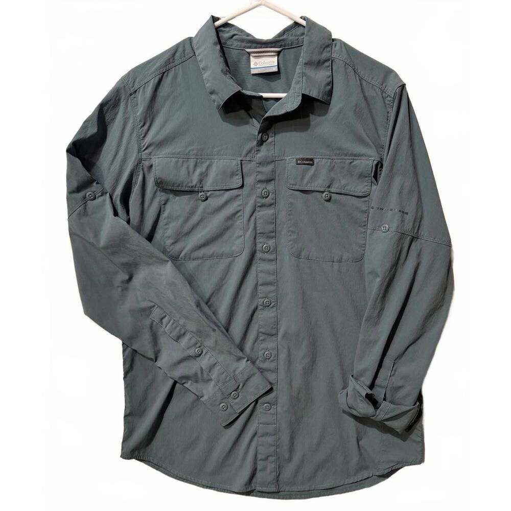 Columbia Omni-Shade Performance Button-Up Shirt Blue Men's Size Medium